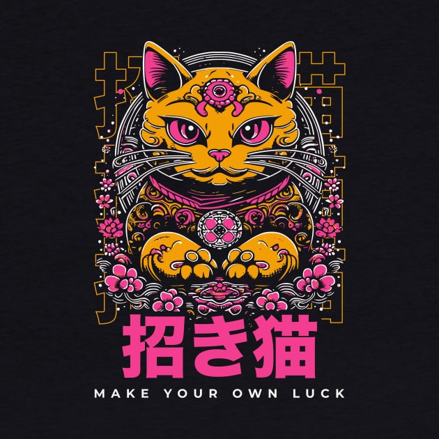 Make Your Own Luck // Vibrant Japanese Lucky Cat Illustration // Maneki Neko by Now Boarding